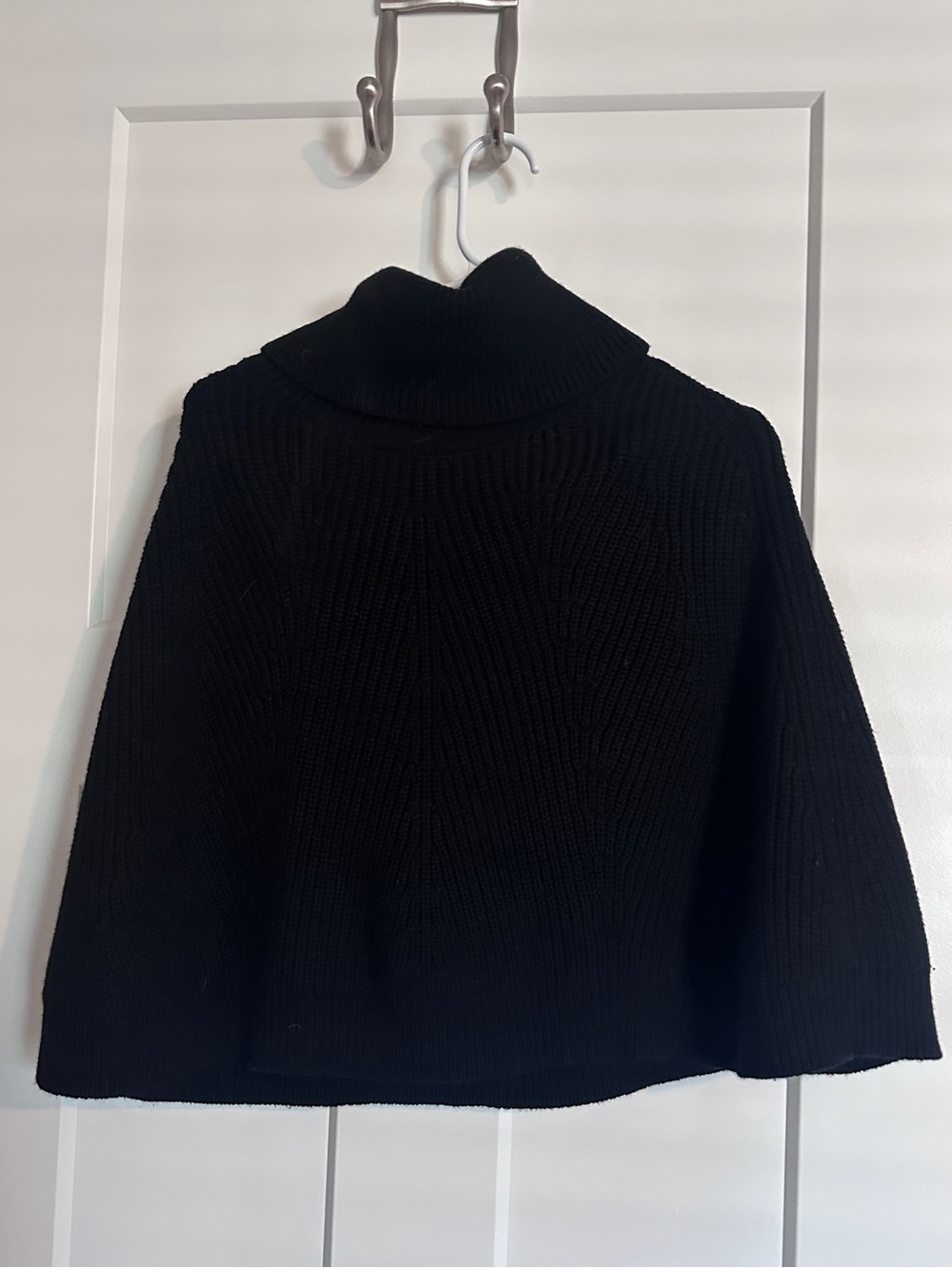 Black Turtleneck Ribbed Knit Women's crop cape Sweater